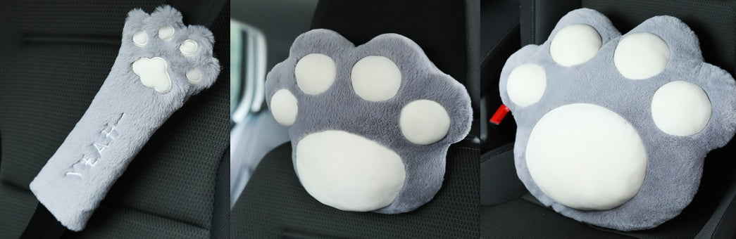 Cute Cat Paw Car Accessories – Plush Seat Belt & Headrest
