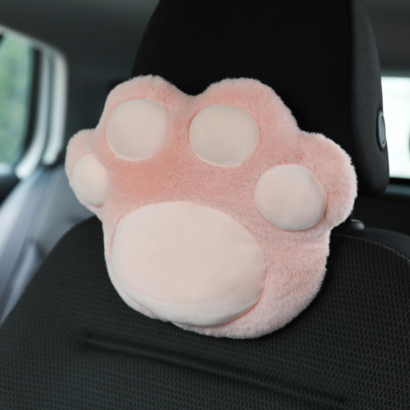 Cute Cat Paw Car Accessories – Plush Seat Belt & Headrest
