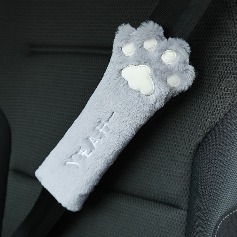 Cute Cat Paw Car Accessories – Plush Seat Belt & Headrest