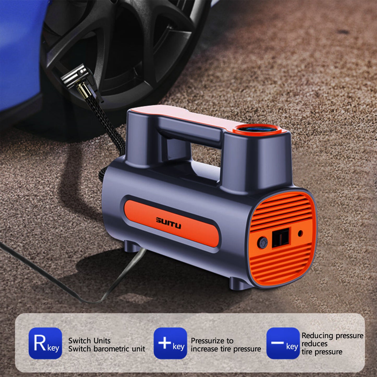 12V Portable Car Tire Inflator – Electric DC Air Compressor