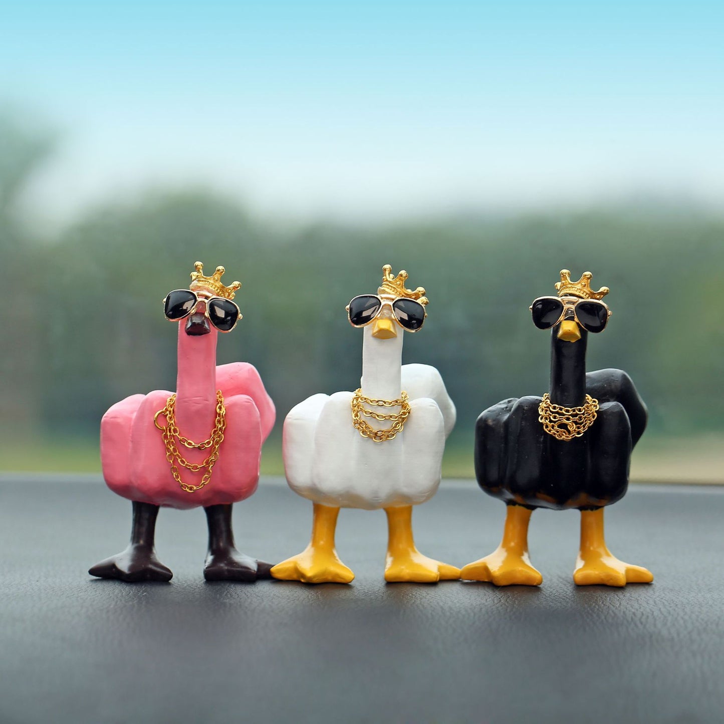 Edgy Duck Middle Finger Car Ornament – Sunglasses & Crown