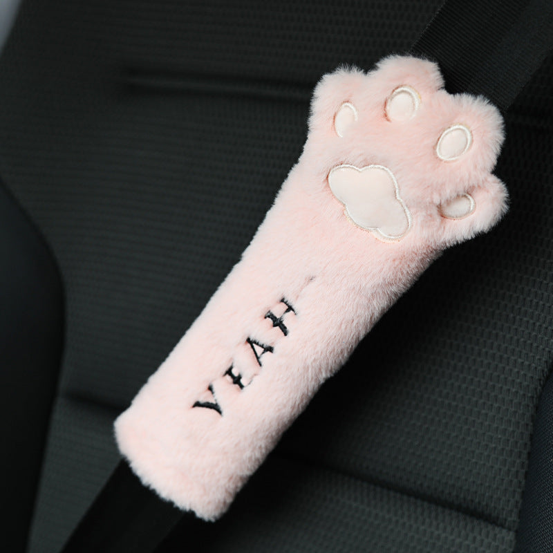 Cute Cat Paw Car Accessories – Plush Seat Belt & Headrest