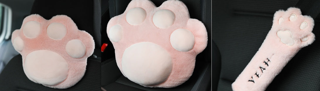 Cute Cat Paw Car Accessories – Plush Seat Belt & Headrest